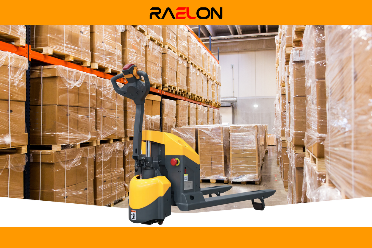 Alt Text: Warehouse worker comparing electric pallet jack models for purchase