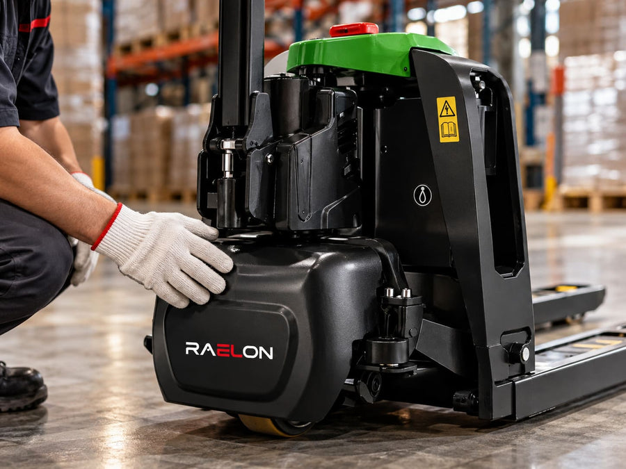 Raelon blog image showing common electric pallet jack troubleshooting tips and fixes