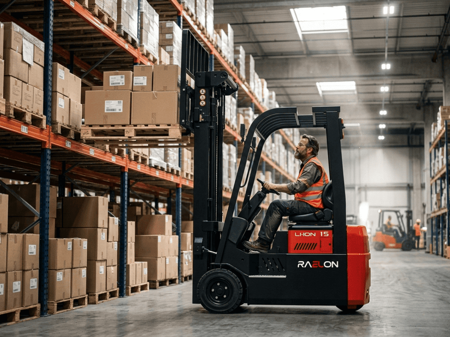 Raelon blog image for electric forklift beginner guide covering types, batteries, and safe use