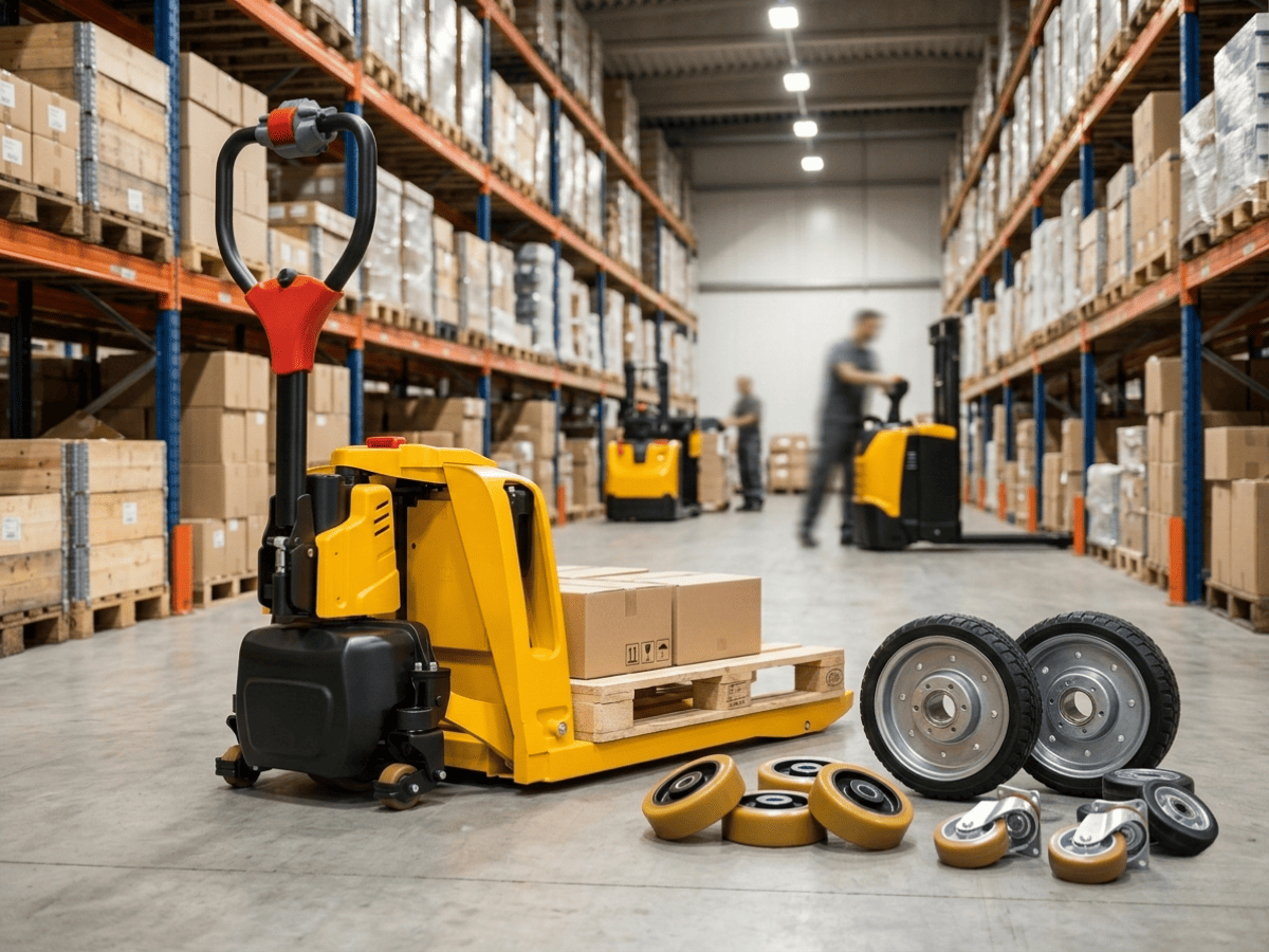 Raelon blog image for pallet jack wheels guide covering types, sizing, and replacement