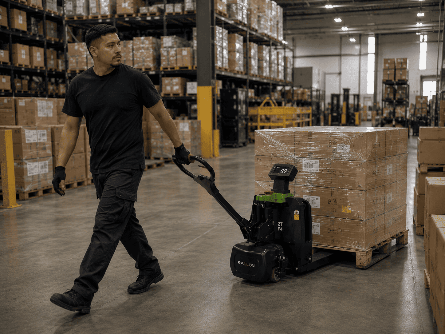 Raelon electric pallet jack guide for 3PL warehouses distribution centers receiving staging and order fulfillment