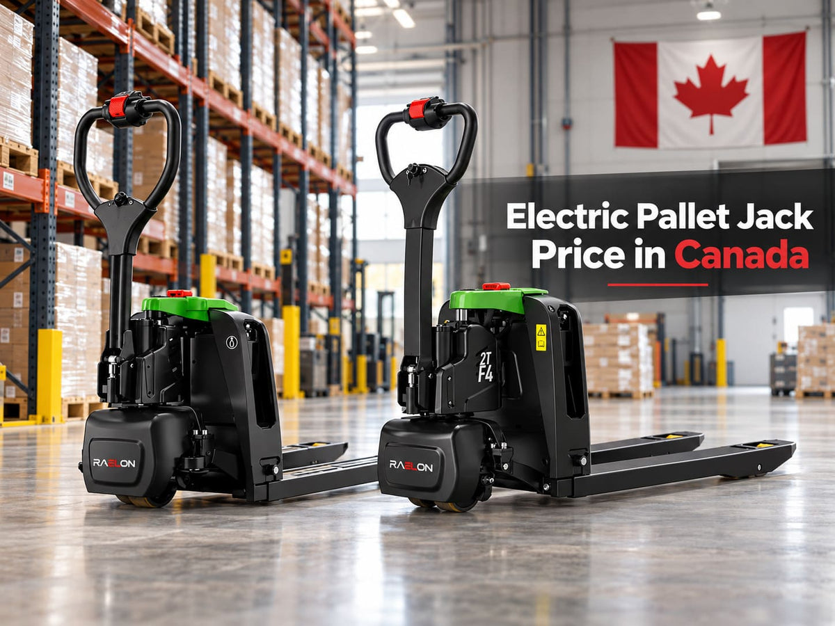Raelon blog image showing electric pallet jack prices in Canada by capacity and battery type