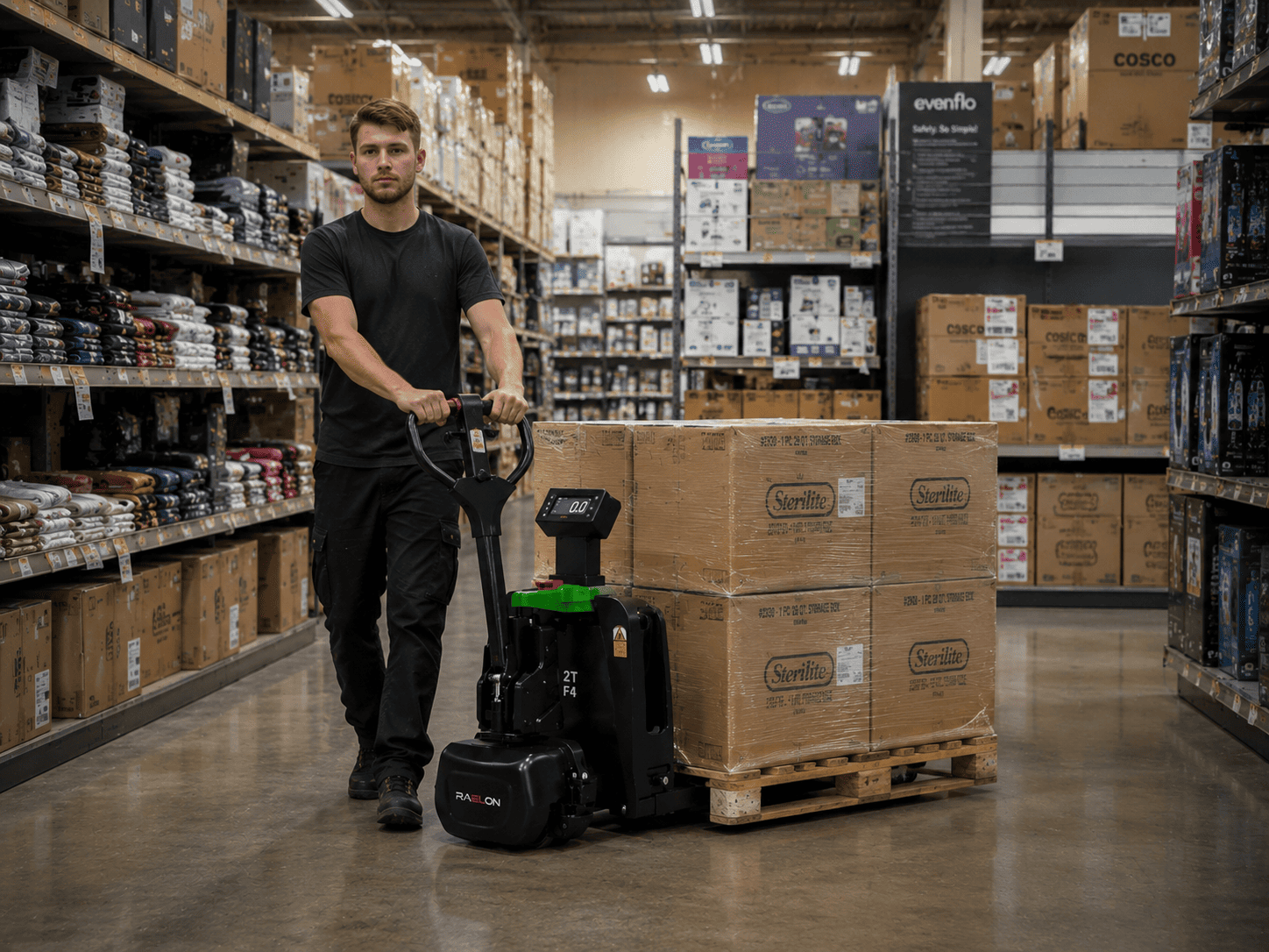 Raelon electric pallet jack guide for retail backrooms stockrooms delivery receiving and short transport routes