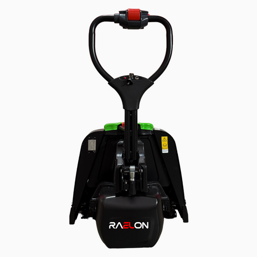 Electric pallet jack lifting view with extended forks – Raelon 3300lbs model