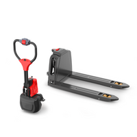 Close-up of Raelon electric pallet jack f4 with reinforced tip and stable wheels