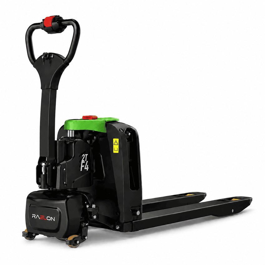 Raelon 4400lbs electric pallet jack F4 201 main product view in Green color with  stabilizing wheels