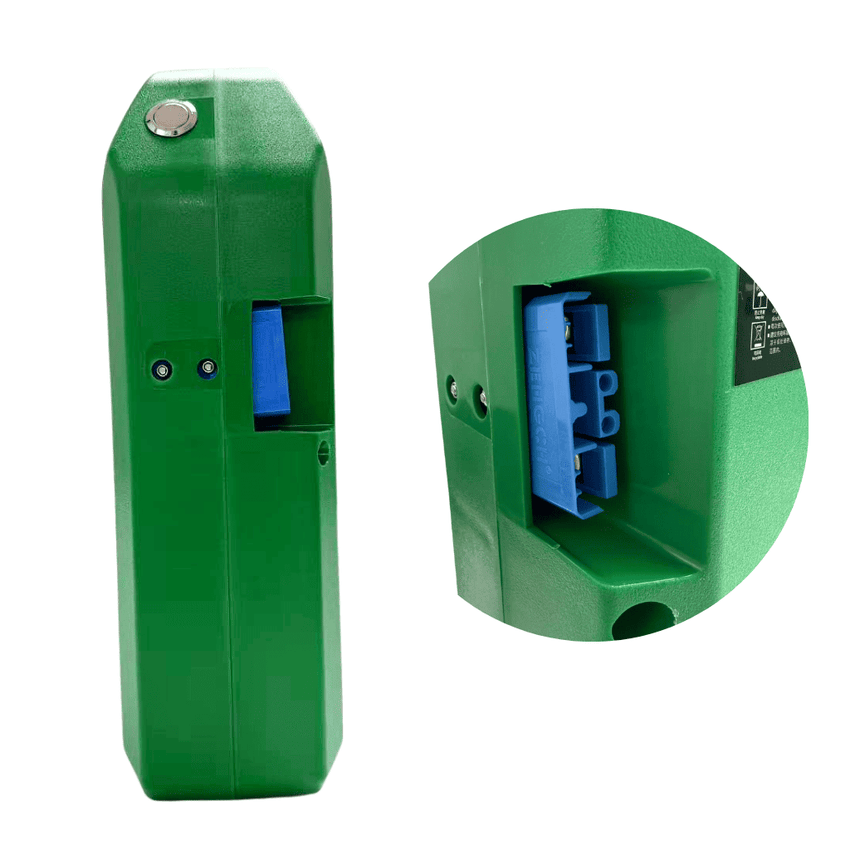 48V 20Ah lithium battery connector and side view for electric pallet jack