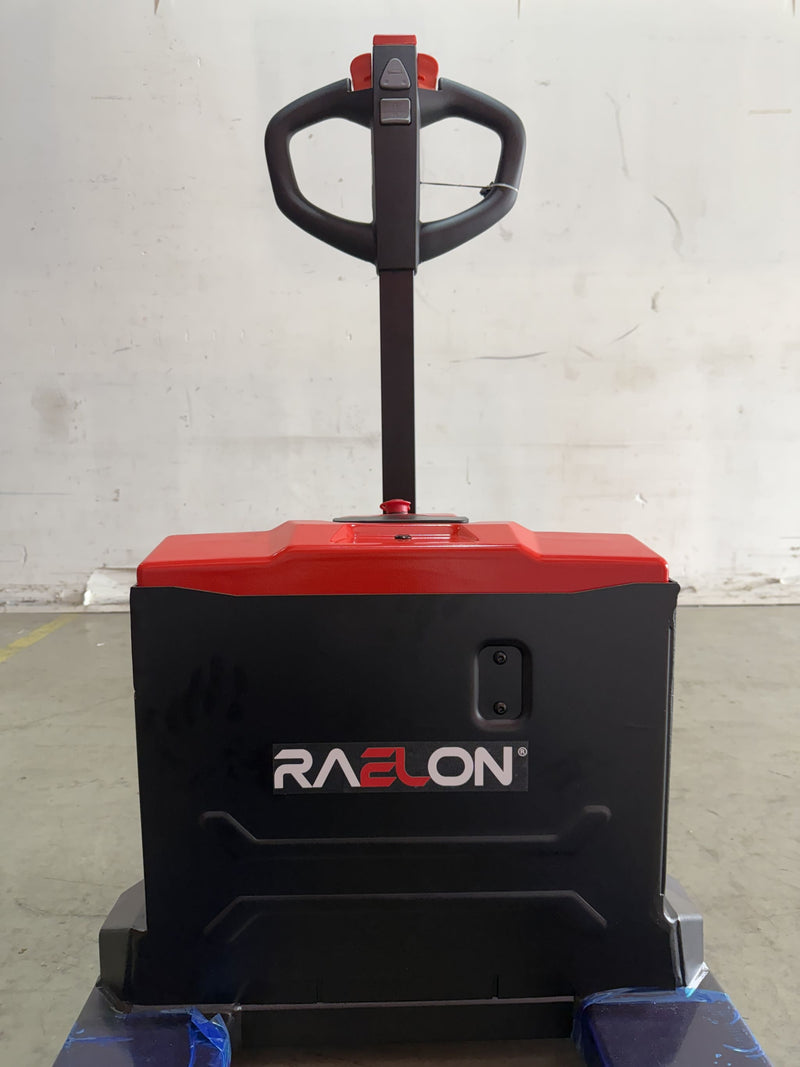 Rear of the Raelon CBD15W-II showing the black battery box, the sealed battery compartment, the nameplate and the Raelon logo