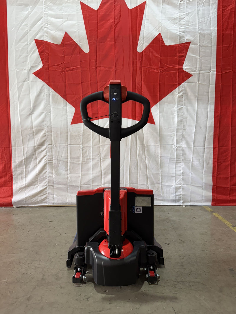 Front view of the Raelon CBD15W-II showing the tiller arm, control handle, drive wheel and the two floating balance wheels