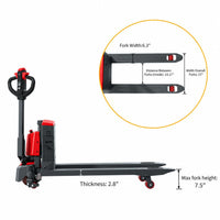 CBD20W-II fork dimensions diagram: 6.3" fork width, 14.17" inside distance between forks, 27" overall fork width, 2.8" fork thickness and 7.5" maximum fork height