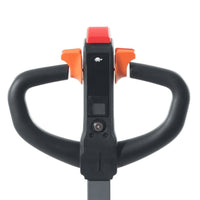 Close-up of the CBD20W-II control handle showing the speed mode icon, display, key switch and orange butterfly throttle