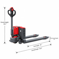 CBD20W-II dimensions diagram: 48.1" overall height, 63.6" overall length, 48" fork length and 3.2" lowered fork height