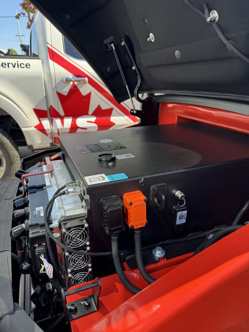 Raelon EFL25 5500lbs electric forklift real photo battery closeup