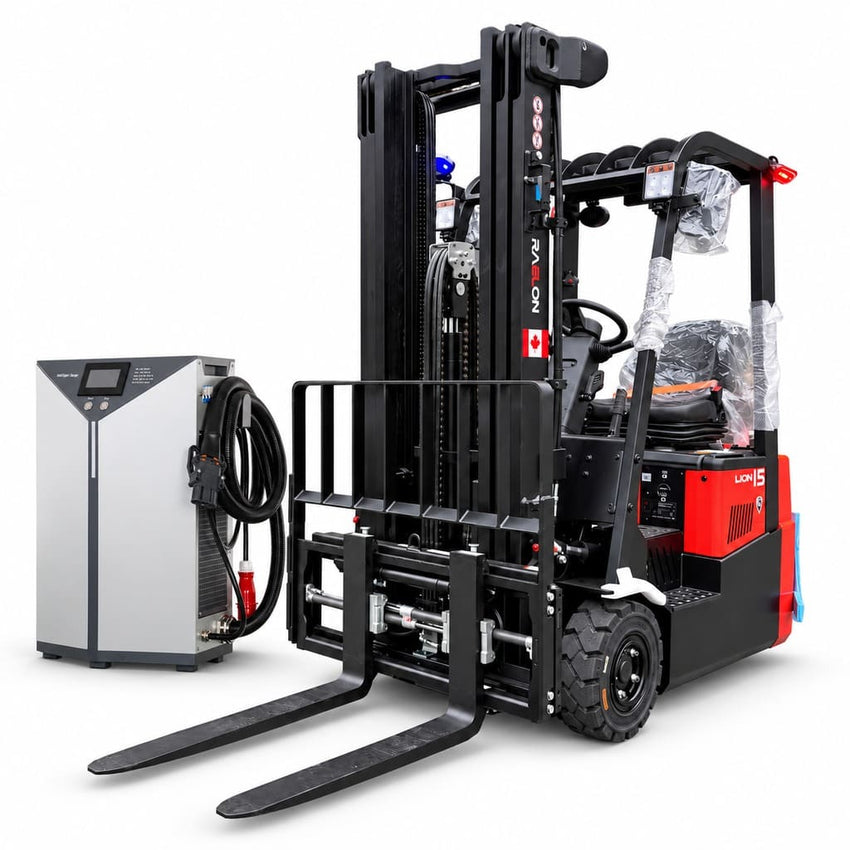 Raelon electric forklift with lithium battery charger