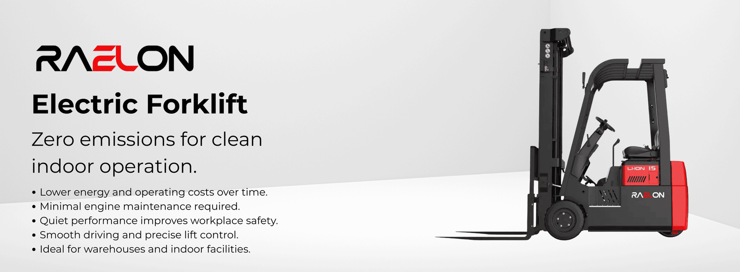 Raelon electric forklift comparison view for warehouse material handling