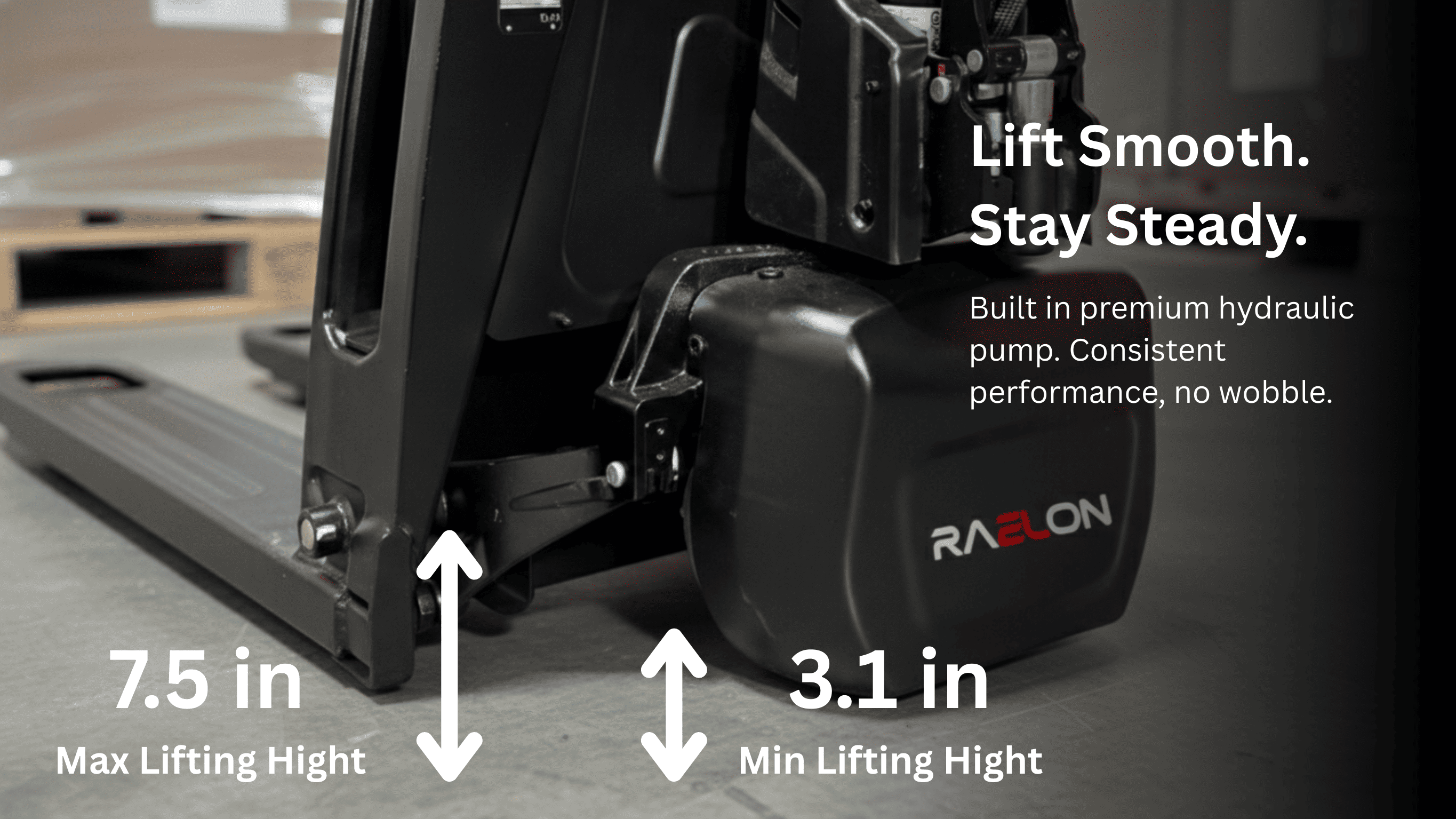 Raelon electric pallet jack hydraulic lift system with smooth and steady lifting performance