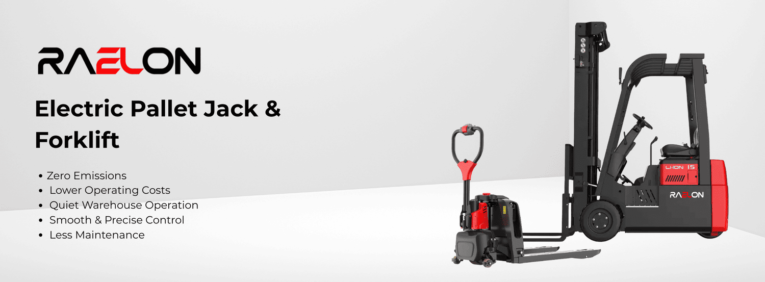 Electric warehouse equipment with an electric pallet jack and electric forklift