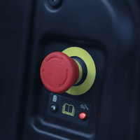 Raelon EPL205 electric pallet jack emergency stop button and battery indicator close up