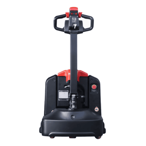 Raelon EPL205 electric pallet jack front view showing tiller handle and emergency stop