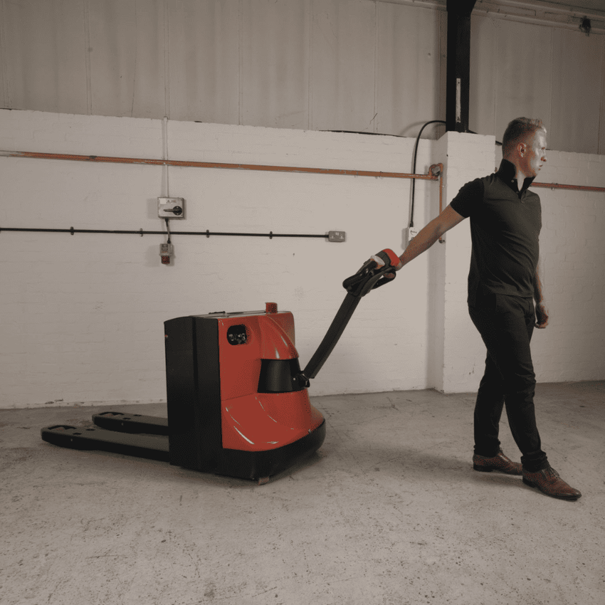 Raelon EPT25-WA electric pallet jack used for pallet handling in a loading area