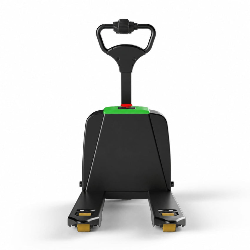 Raelon F4-201 4400 lb electric pallet jack viewed from the fork end