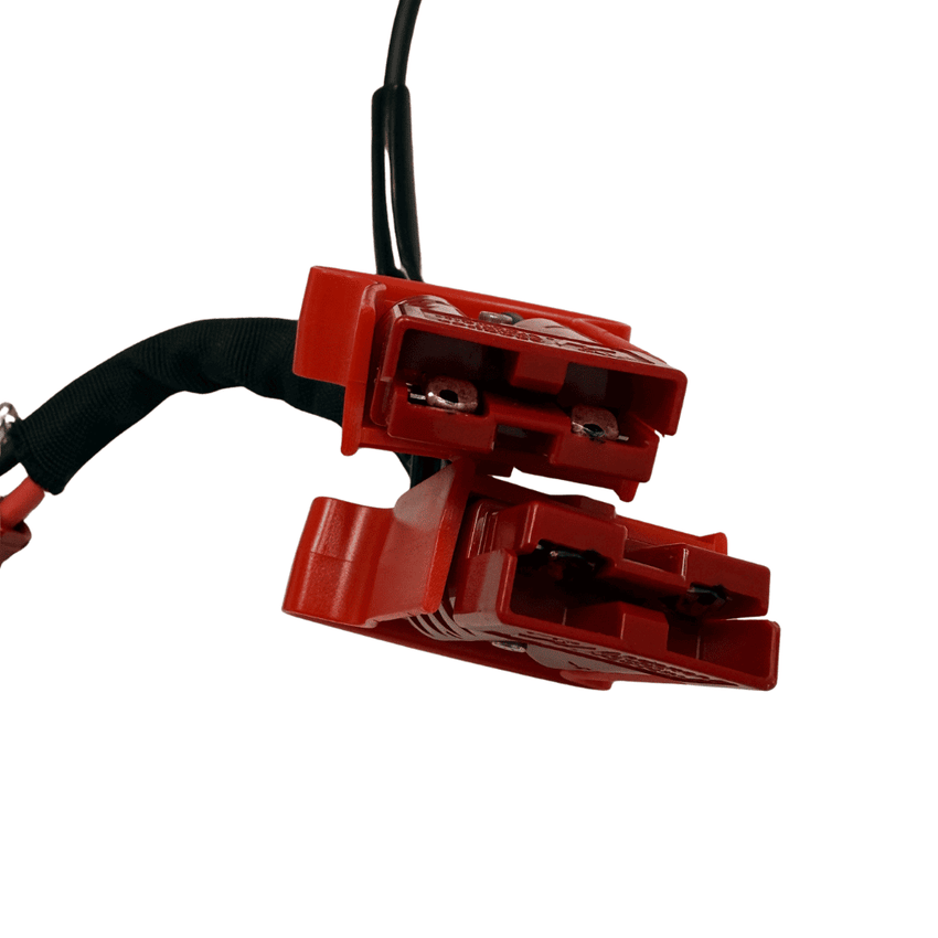 Close-up of Raelon F4-201 plugger transfer cable assembly 3 connector ends