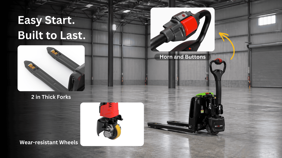 Raelon F4-201 tiller controls, forks, and wheel details