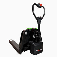 Raelon F4 3,300 lb electric pallet jack three-quarter view showing F4 model badge and Raelon logo — real product photo