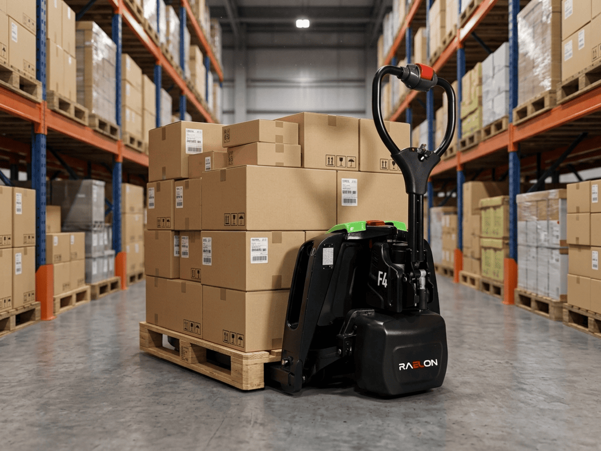 Raelon F4 3300 lbs electric pallet jack designed for daily pallet movement and warehouse handling