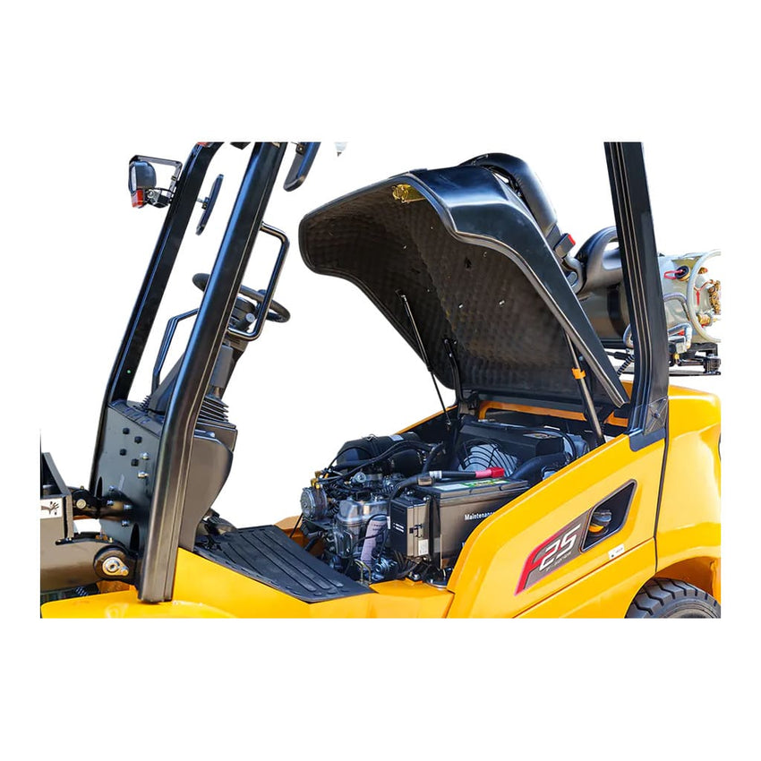 Raelon FL25T LPG forklift with open engine compartment