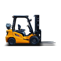 Raelon FL25T LPG forklift side profile with forks facing right