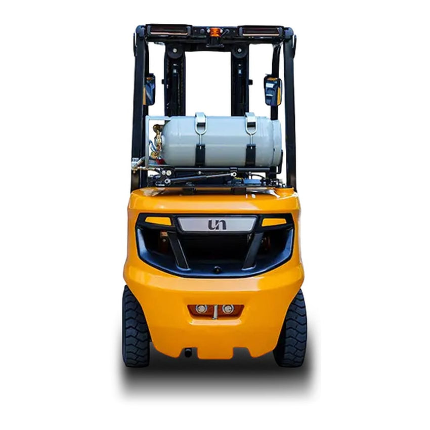 Raelon FL25T LPG forklift rear view with propane cylinder