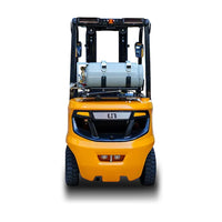 Raelon FL35T 7700 lbs LPG forklift straight rear view showing rear body and propane tank