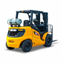 Raelon FL45T 9900 lbs LPG forklift rear three-quarter view with propane tank and mast
