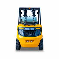 Raelon FL45T 9900 lbs LPG forklift straight rear view showing the mounted propane cylinder