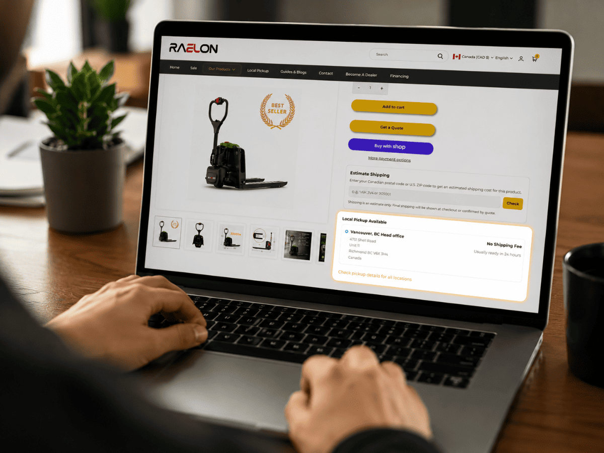 Customer checking local pickup availability on a Raelon product page