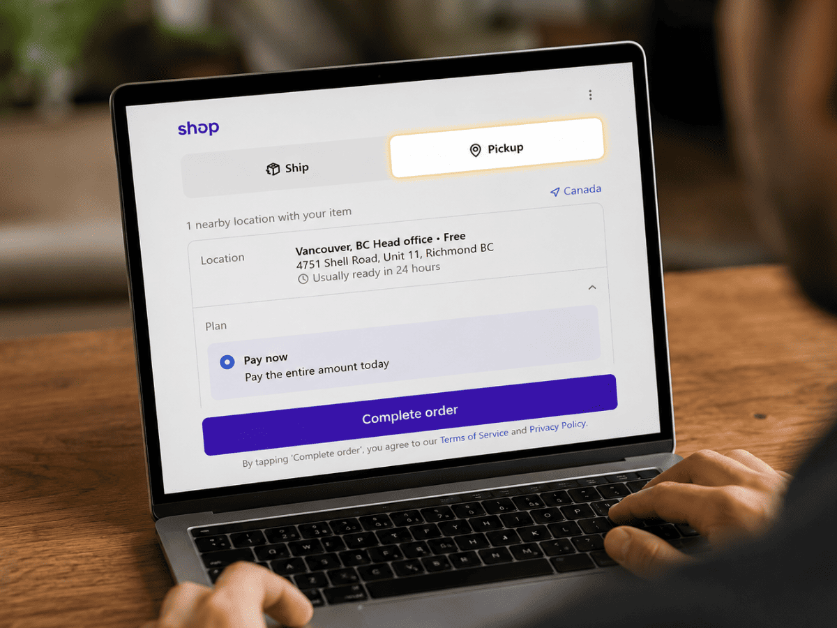 Raelon checkout page showing local pickup option for warehouse equipment