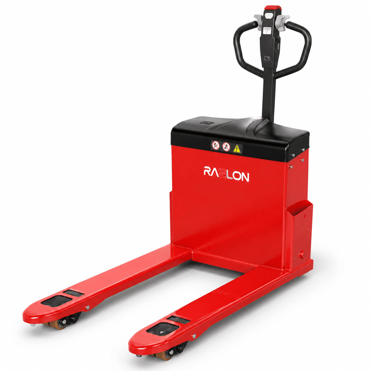 Raelon MN-01 6600lbs all-terrain electric pallet truck rear angle view for outdoor worksite handling