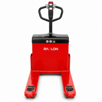 Raelon MN-01 6600lbs all-terrain electric pallet truck rear view showing handle and drive wheel