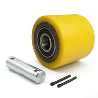 Raelon polyurethane pallet truck roller set with 6204 bearings including axle pin and retaining clips