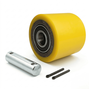 Raelon polyurethane pallet truck roller set with 6204 bearings including axle pin and retaining clips