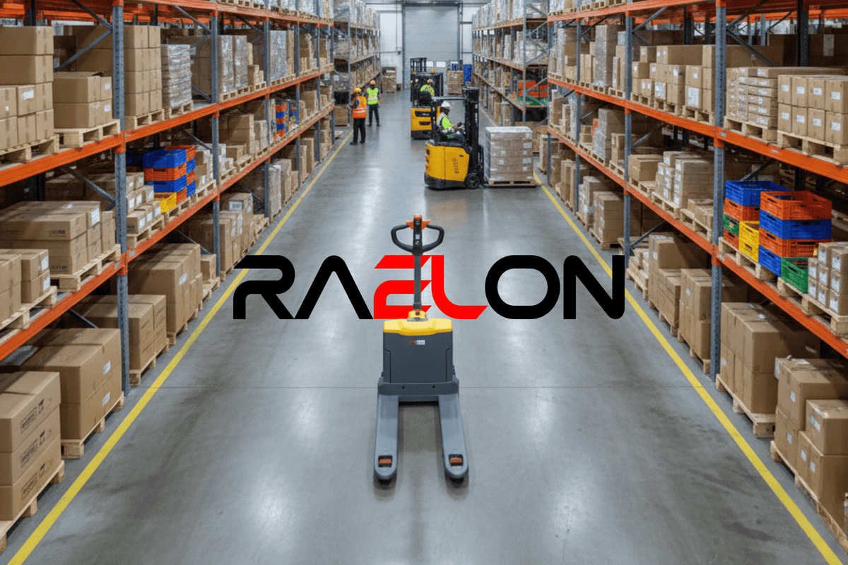 Raelon electric pallet jack equipment in a warehouse