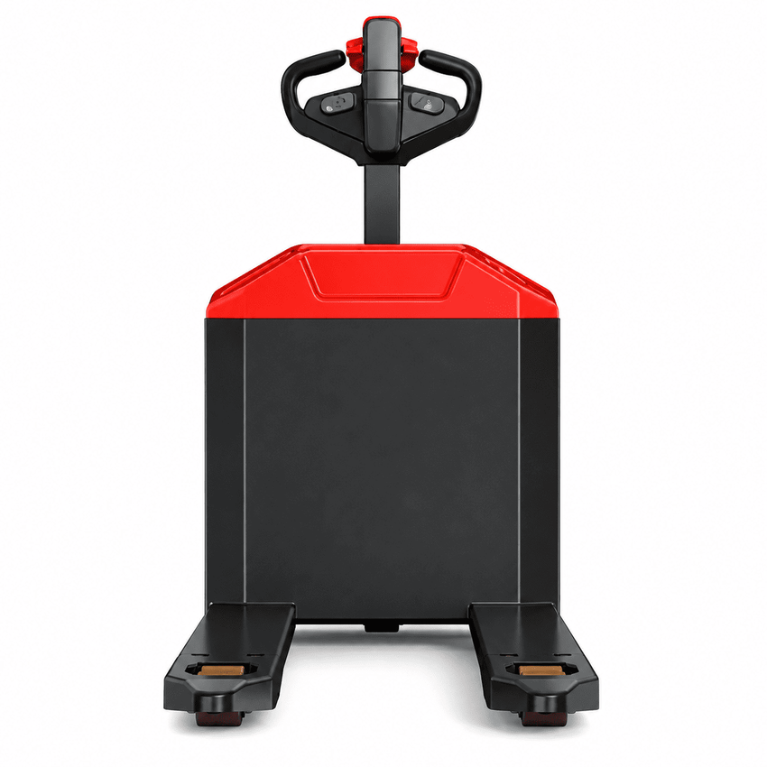 Raelon WPL202 electric pallet jack back view showing fork layout and load backrest